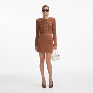 SELF PORTRAIT SS24 Brown Textured Knit Mini Skirt