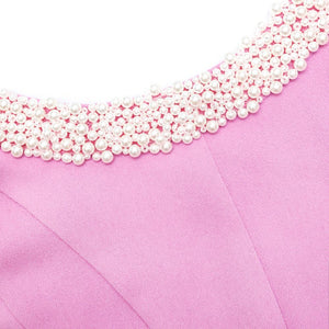 SP VIP PRICE Pink Crepe Pearl Trim Midi Dress