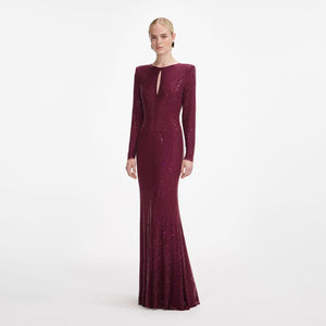 SP VIP PRICE Burgundy Rhinestone Keyhole Maxi Dress