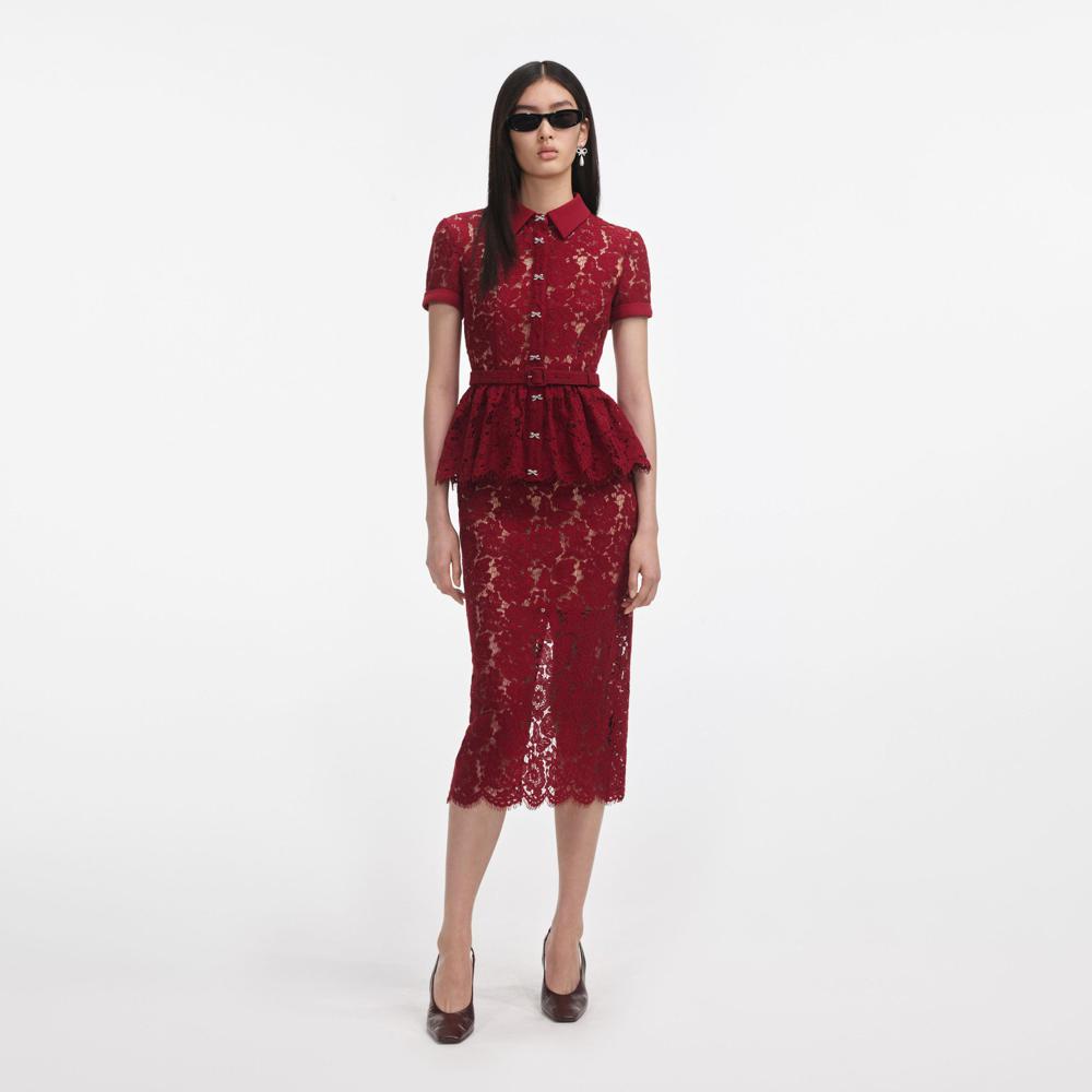 SP VIP PRICE Burgundy Lace Peplum Midi Dress