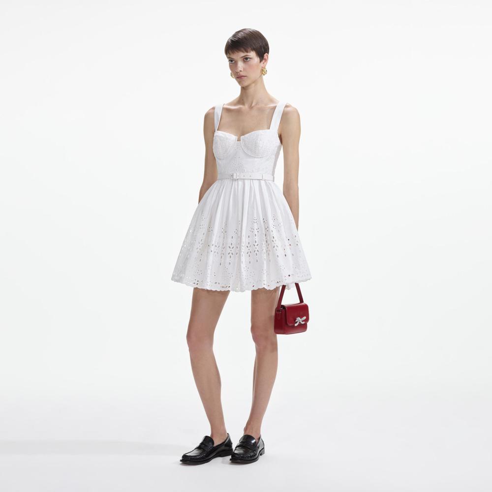 SELF PORTRAIT SS24 White Cotton Broderie Mini Dress