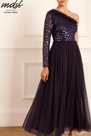 Needle & Thread SUMMER SALE Glisten Bodice One-Shoulder Ankle Gown - blue