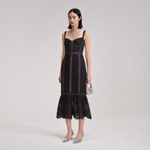 SELF PORTRAIT BLACK FRIDAY SALE Black Cord Lace Insert Midi Dress