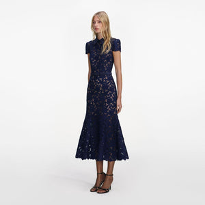 SP VIP PRICE Navy Guipure Lace Midi Dress