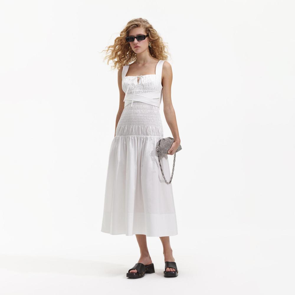 SELF PORTRAIT BLACK FRIDAY SALE White Cotton Sweetheart Midi Dress