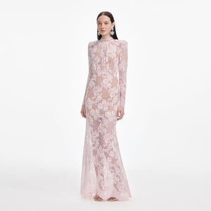 SP VIP PRICE Pale Pink Rhinestone Lace Maxi Dress