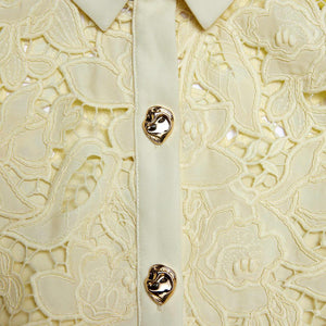 SELF PORTRAIT SS25 VIP PRICE Yellow Lace Collared Midi Dress