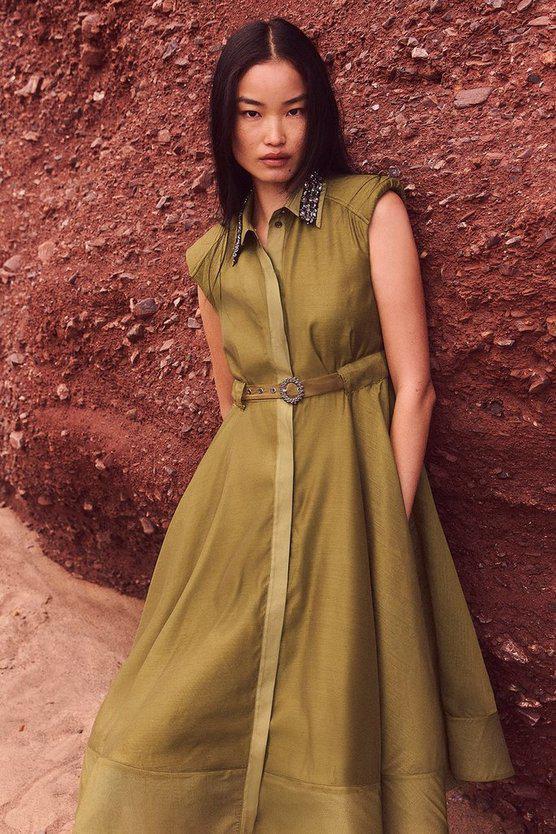 Karen Millen UK SALE Organdie Shirt Dress With Crystal Embellished Belt