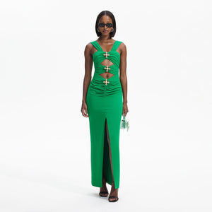 SELF PORTRAIT BLACK FRIDAY SALE Green Crepe Cut-Out Maxi Dress