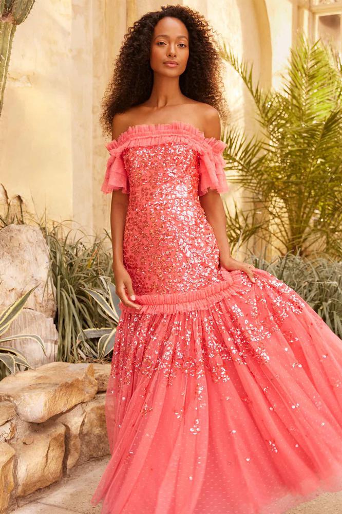 Needle & Thread CYBER SALE Regal Rose Off-Shoulder Gown - pink