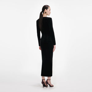 SP VIP PRICE Black Velvet Embellished Midi Dress