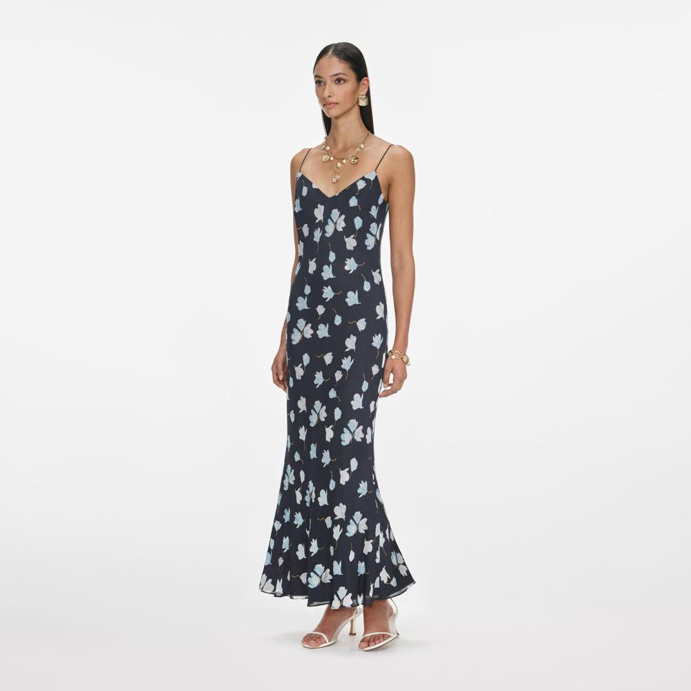 SP VIP PRICE Navy Floral Rhinestone Midi Dress