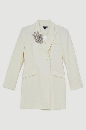 Karen Millen UK SALE Tailored Viscose Crystal Embellished Blazer Mini Dress - ivory