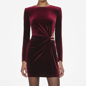 SP VIP PRICE Burgundy Velvet Embellished Mini Dress