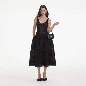 SELF PORTRAIT SS24 Black Crochet Knit Midi Dress