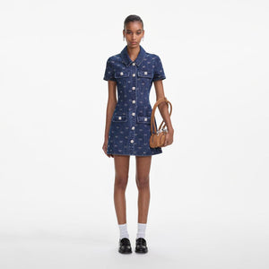 SP VIP PRICE Denim Diamante Bow Collared Mini Dress