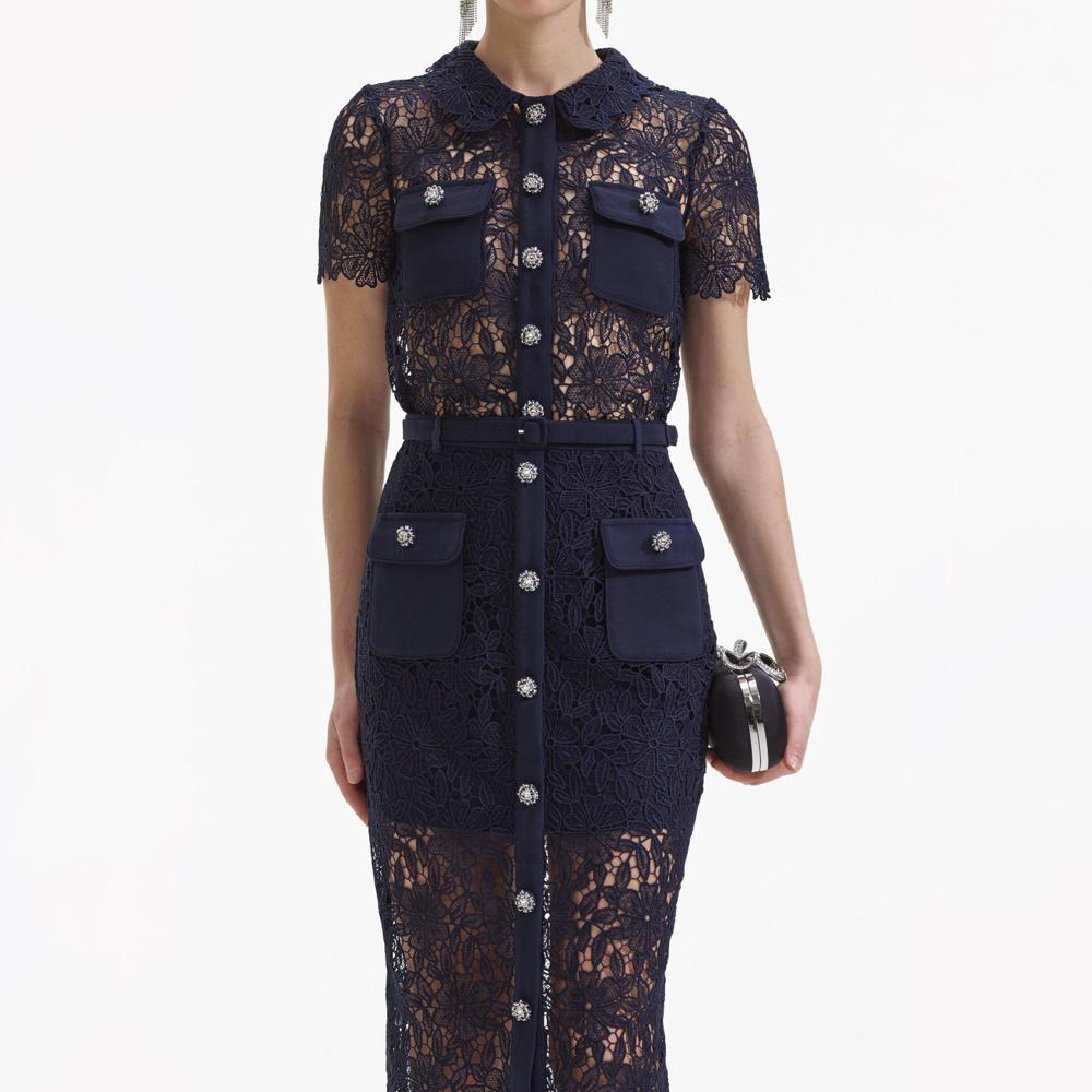 SELF PORTRAIT BLACK FRIDAY SALE Navy Guipure Lace Midi Skirt