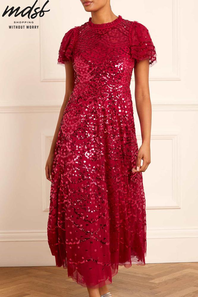 Needle & Thread CHRISTMAS SALE Deco Dot Ankle Gown - red