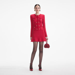 SELF PORTRAIT SS24 Red Knit Heart Buttoned Mini Dress