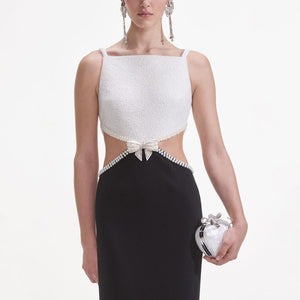 SELF PORTRAIT SS25 VIP PRICE Black And White Crepe Maxi Dress