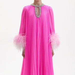 SELF PORTRAIT BLACK FRIDAY SALE Pink Chiffon Feather Midi Dress