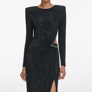 SP VIP PRICE Black Rhinestone Embellished Maxi Dress