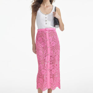 SELF PORTRAIT SS24 Pink Lace Midi Skirt