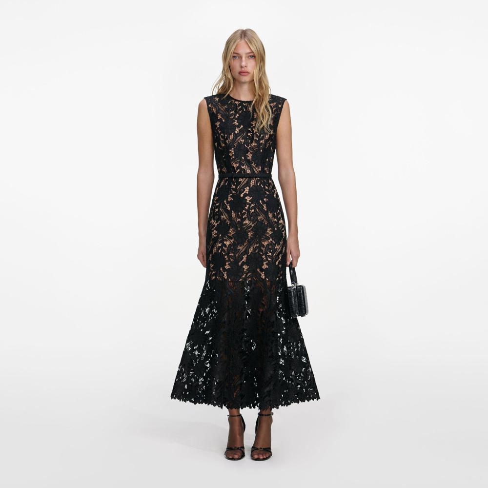 SP VIP PRICE Black Guipure Lace Midi Dress