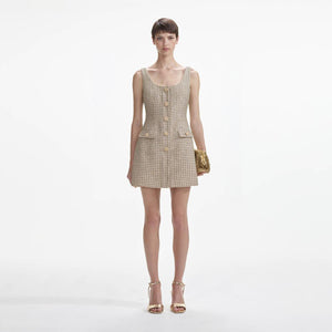 SELF PORTRAIT SS24 Gold Boucle Mini Dress