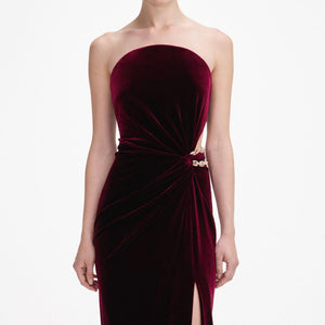 SP VIP PRICE Burgundy Velvet Bandeau Maxi Dress