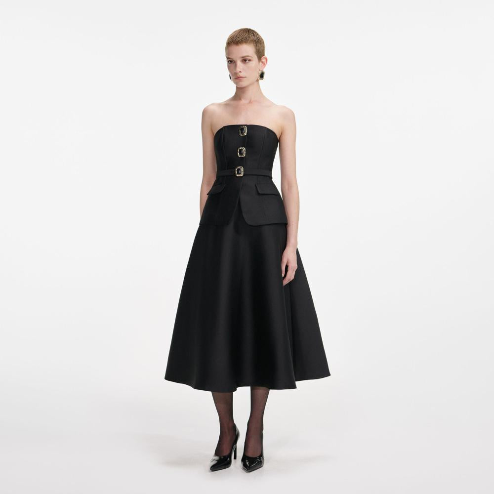 SP VIP PRICE Black Taffeta Bandeau Midi Dress