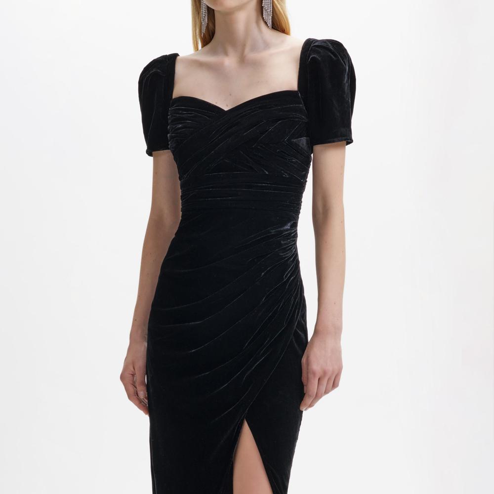 SELF PORTRAIT BLACK FRIDAY SALE Black Velvet Iris Midi Dress