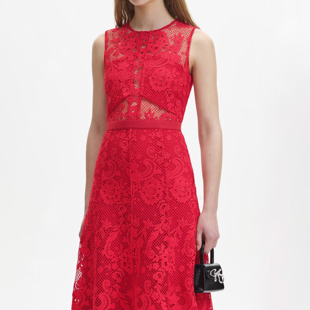 SELF PORTRAIT BLACK FRIDAY SALE Red Lace High Neck Midi Dress