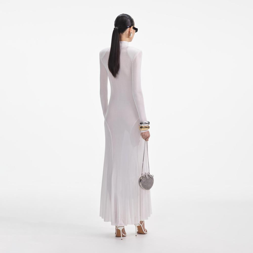 SELF PORTRAIT SS24 White Viscose Knit Maxi Dress