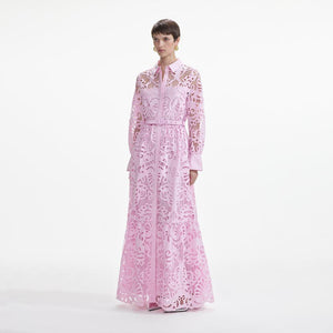 SELF PORTRAIT SS24 Pink Cotton Lace Maxi Dress