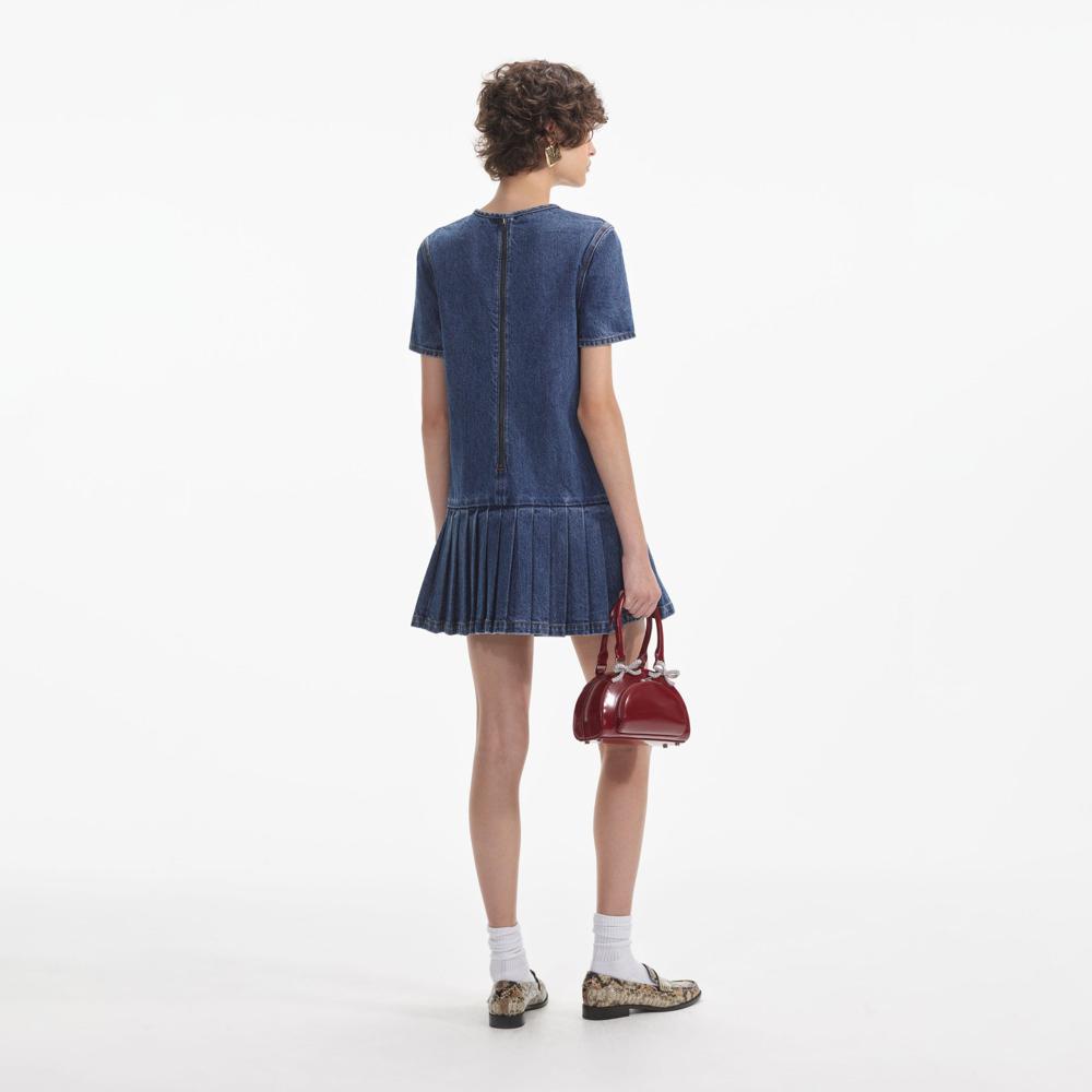 SELF PORTRAIT SS24 Pleated Denim Mini Dress