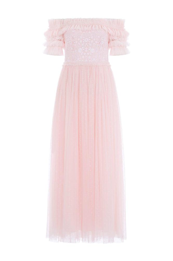 Needle & Thread CYBER SALE Midsummer Lace Bodice Off-Shoulder Ankle Gown - pink