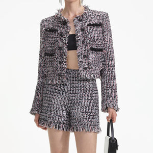 SELF PORTRAIT SS24 Black Fringed Boucle Jacket