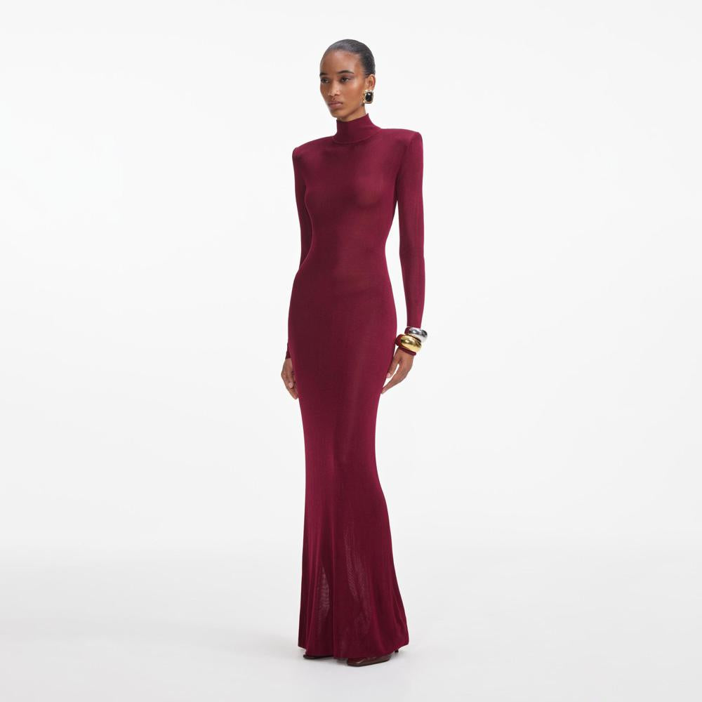 SELF PORTRAIT SS24 Burgundy Viscose Knit Maxi Dress