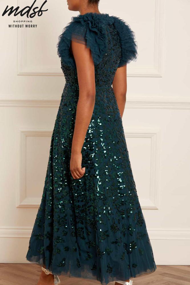 Needle & Thread CHRISTMAS SALE Sequin Rose Ankle Gown - green