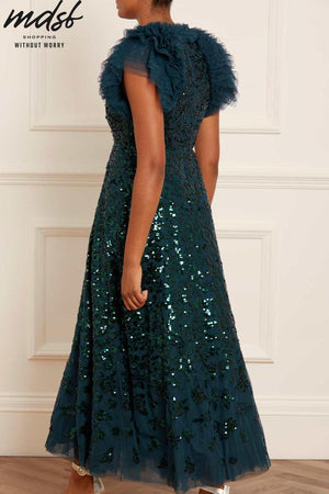 Needle & Thread CHRISTMAS SALE Sequin Rose Ankle Gown - green