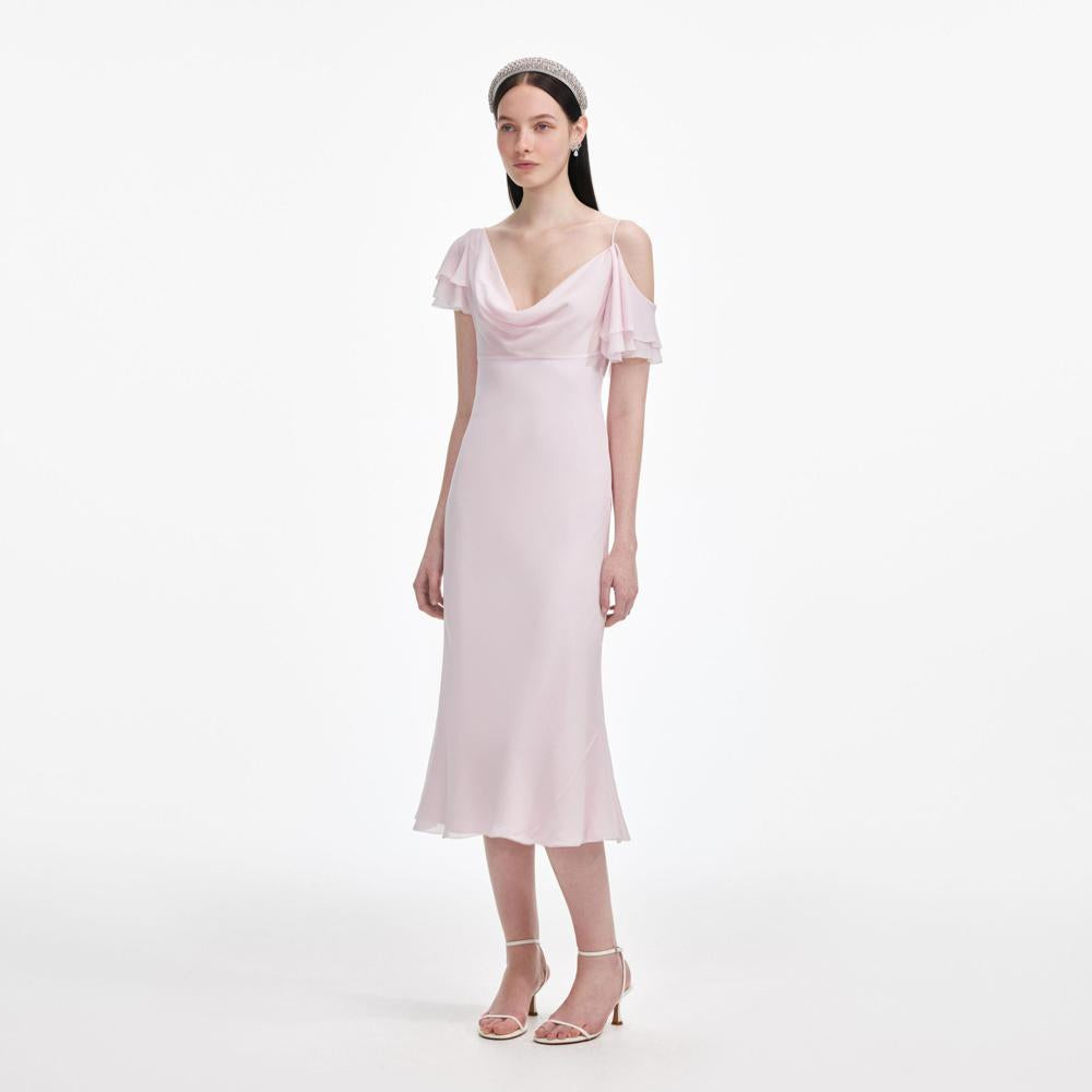 SP VIP PRICE Pink Georgette Frill Midi Dress