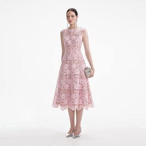 SELF PORTRAIT SS24 Pink Flower Lace Midi Dress