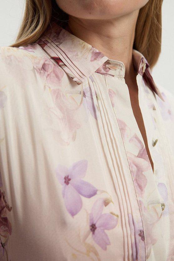 Karen Millen UK SALE Petite Floral Print Silk Cotton Long Sleeve Woven Maxi Dress