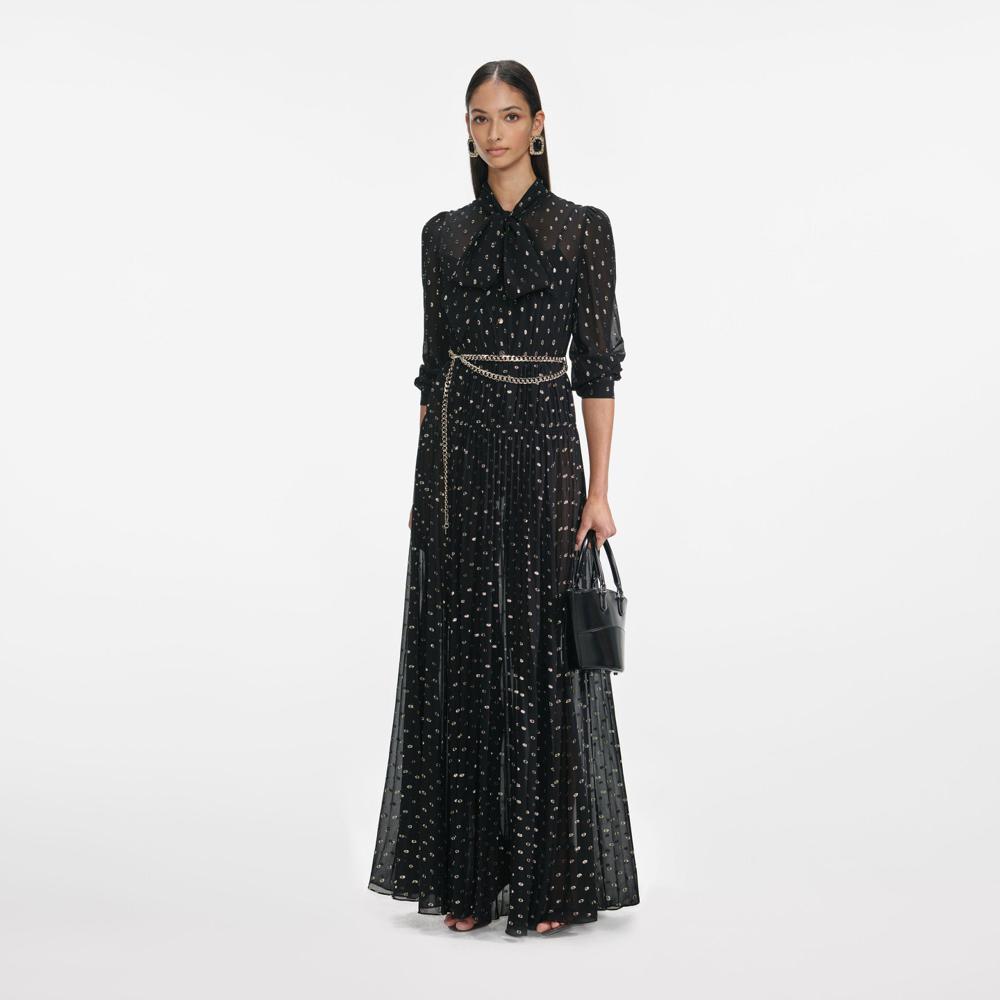 SP VIP PRICE Black And Gold Pussy Bow Maxi Dress