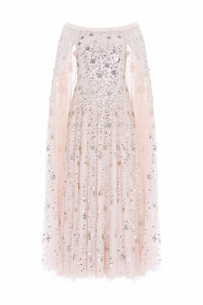 Needle & Thread CYBER SALE Shooting Stars Cape Ankle Gown - beige