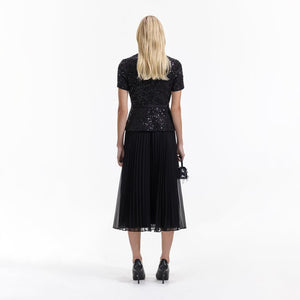 SELF PORTRAIT BLACK FRIDAY SALE Black Sequin Boucle Tailored Midi Dress