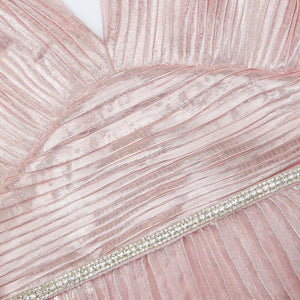 SP VIP PRICE Pink Metallic Tiered Midi Dress