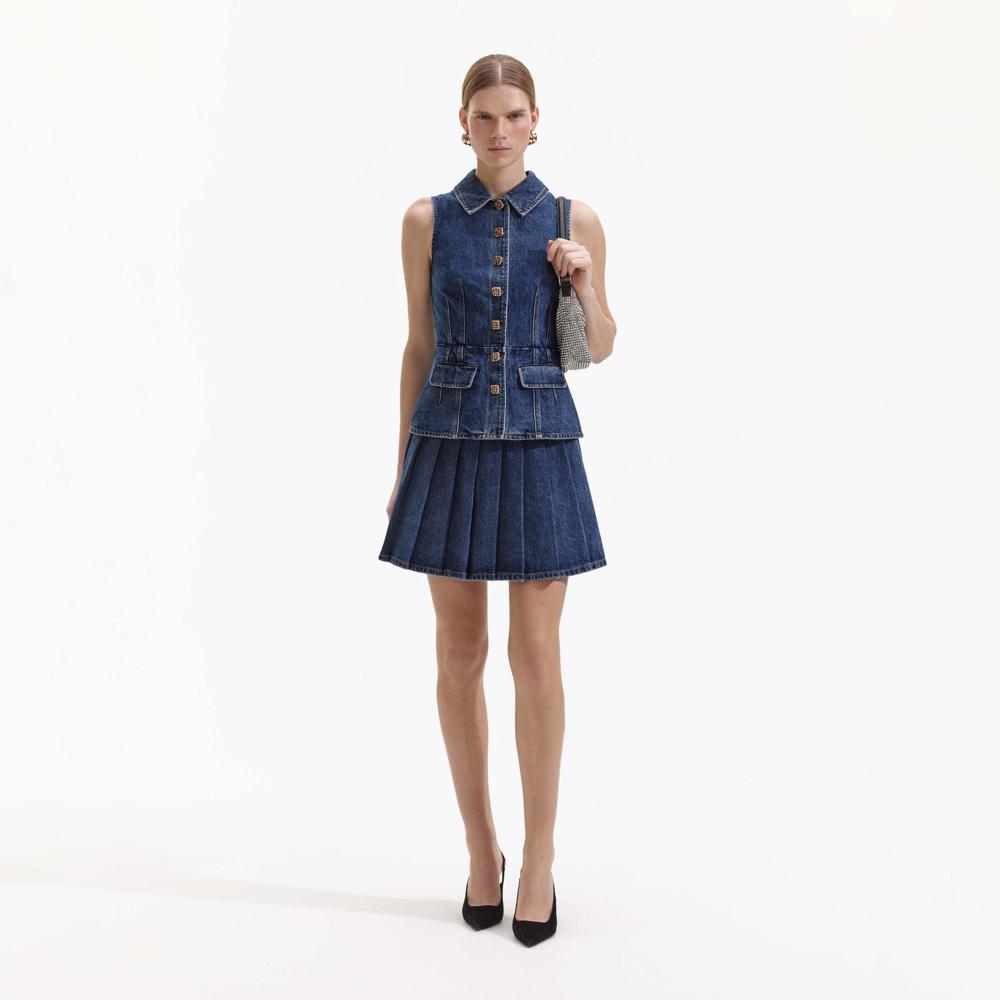 SELF PORTRAIT BLACK FRIDAY SALE Tailored Denim Mini Dress