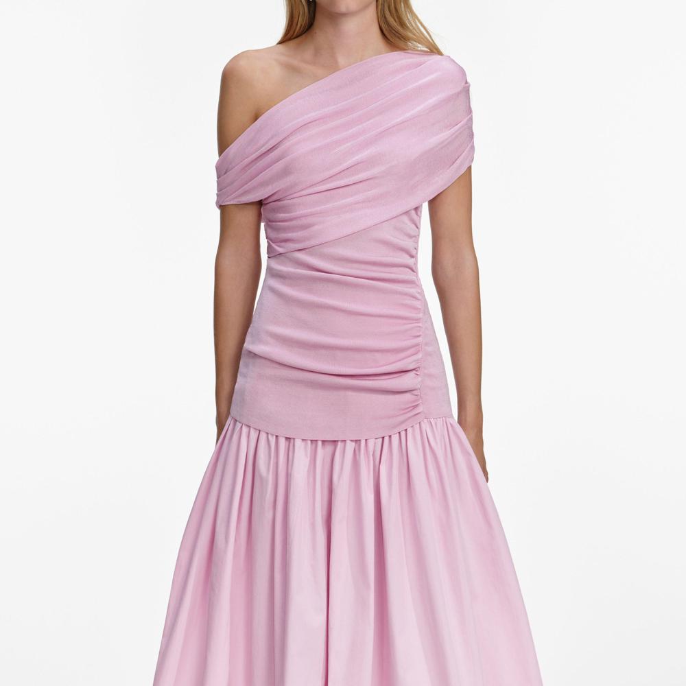 SP VIP PRICE Pink Cotton Draped Knit Midi Dress